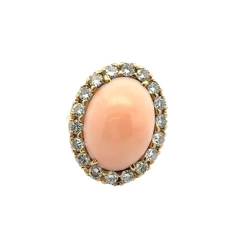 Coral & Diamonds 18k Gold Cluster Ring