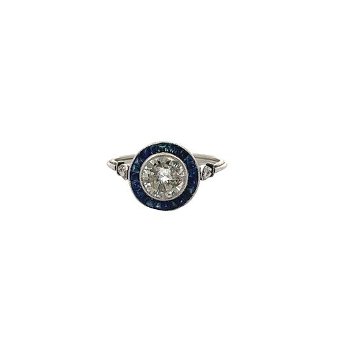 1.30 Cts Diamond & Sapphires Platinum Ring
