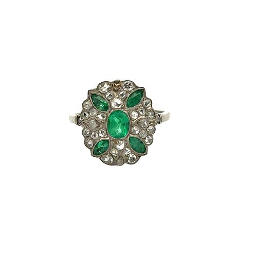 Antique18k Gold Ring with Emeralds & Diamonds