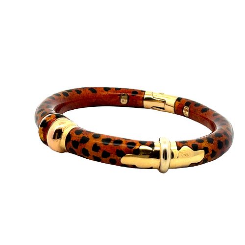 Enameled 18k Gold Italian Cuff Bracelet