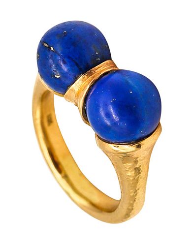 Modernist Sculptural Greek Ring In 18K Gold With Lapis Lazuli