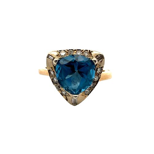 Blue Topaz & Diamonds 14k Gold Ring