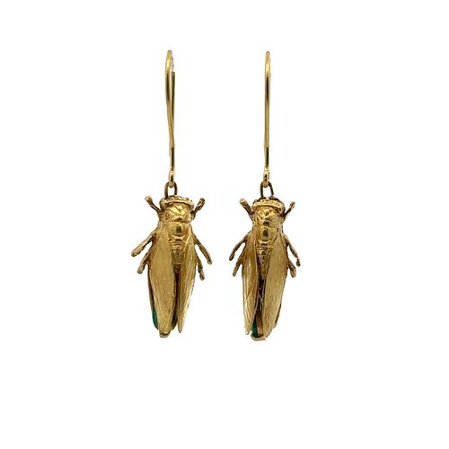 18k gold cicadas Drop Earrings with Emeralds
