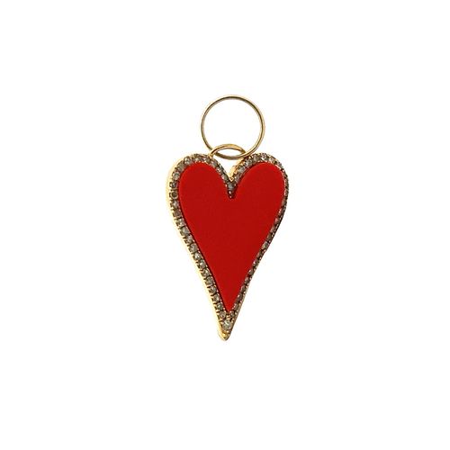 Coral & Diamonds 14k Gold heart Pendant / Charm