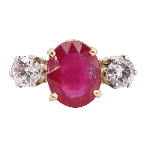 Antique 18k Gold Ring with Diamonds & Ruby