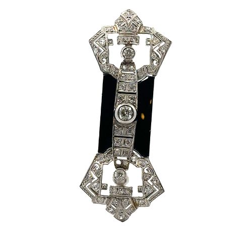 Art Deco Platinum Pendant with Diamonds & Onyx