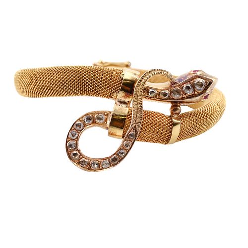 Victorian mesh Cuff Snake Bracelet in 18k Gold with Diamonds
