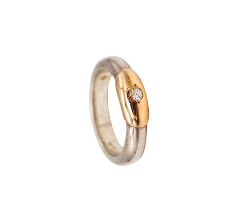 Lalaounis 1970 Band Ring In 18K Gold & Sterling With Diamond