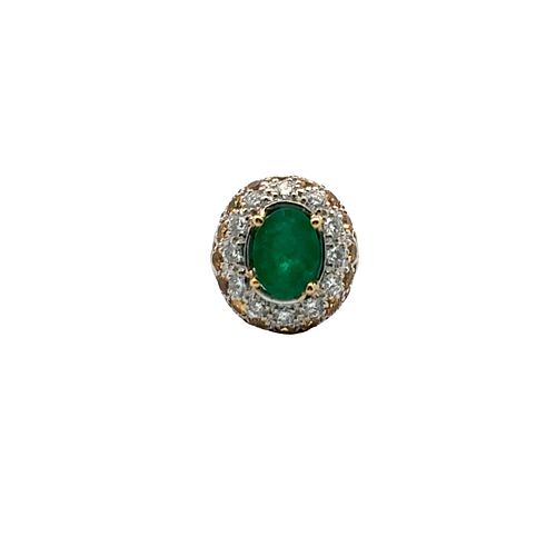 18k Gold Ring with Emerald, Diamonds & Sapphires