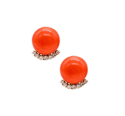 Clip Earrings In 18Kt Gold With 37.88 Cts In Diamonds & Coral