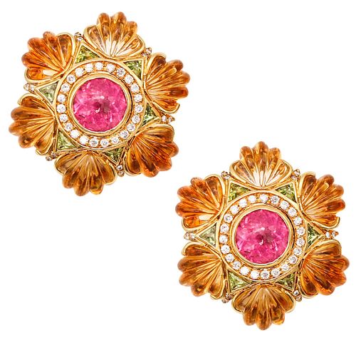 Roberto Legnazzi  Earrings In 18Kt Gold With 54.37 Cts In Diamonds & Gemstones