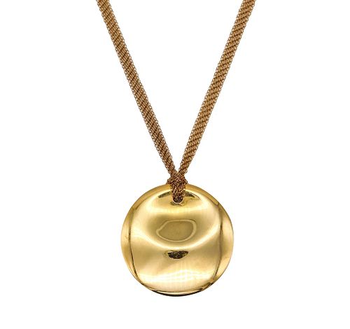 Tiffany & Co. 1982 Elsa Peretti Round Disc Mesh Necklace in 18K Gold