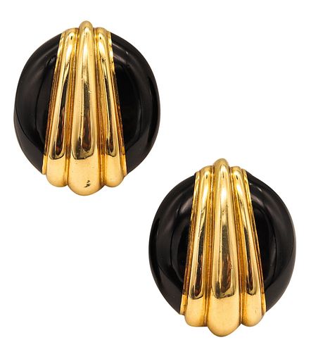 David Webb 1970 New York Enameled Clip Earrings In Solid 18K Gold