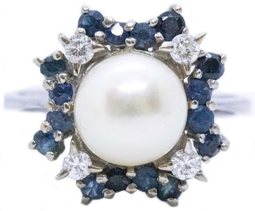 Pearl, Sapphire & Diamonds18k Gold Ring