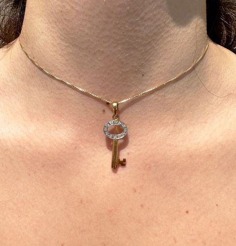 18k Gold Key Pendant Necklace with Diamonds
