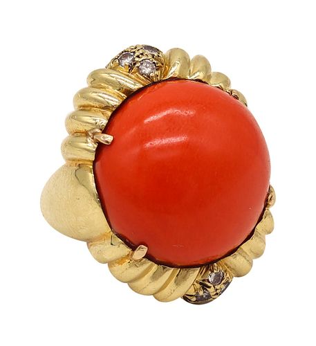 Cocktail Ring In 18Kt Gold With 26.89 Cts In Coral & Diamonds