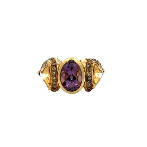 Amethyst, Citrine & Diamonds 18k Gold Ring