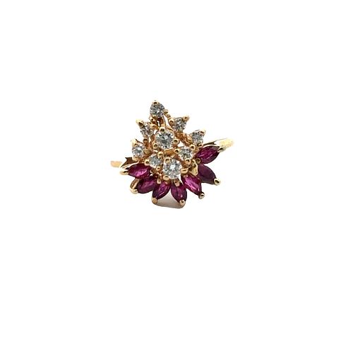 14k Gold Ring with Diamonds & Rubies