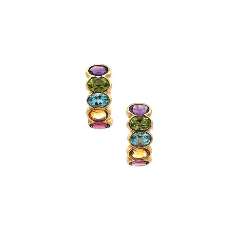 Multicolor gemstones 18k Gold Earrings
