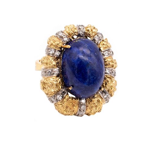 Italian Mid Century 18K Ring With 12.42 Cts In Diamonds & Lapis Lazuli