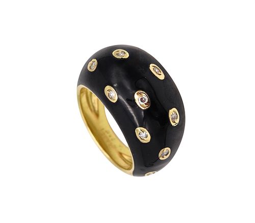 Piaget Panther Domed Enamel Cocktail Ring In 18Kt Gold With Diamonds