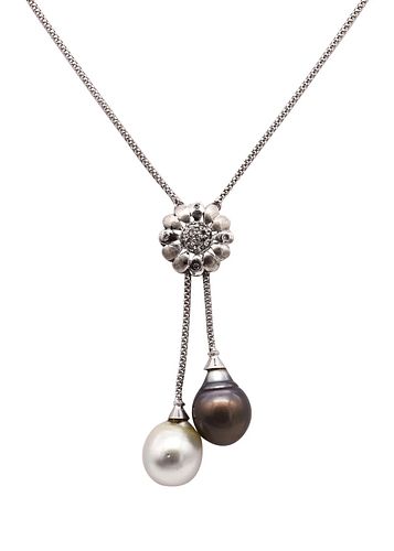UnoAerre Lariat Necklace In 18K Gold With Diamonds & South Sea Pearls