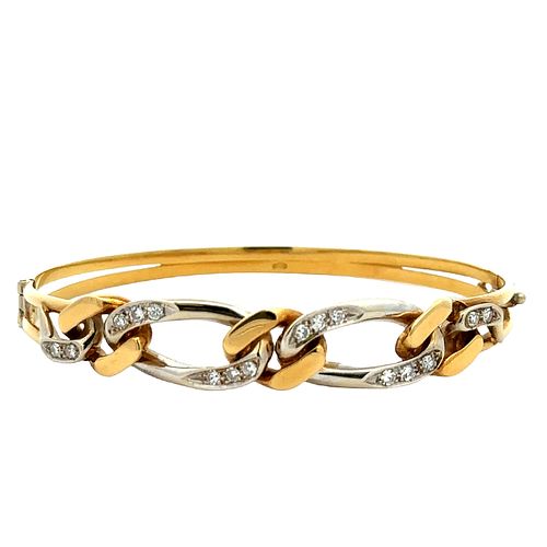18k two tones Gold cuff Bracelet with Diamonds