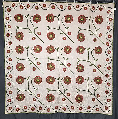 Antique c1850 Rose Bouquet Quilt