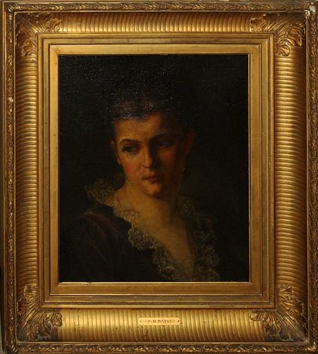 F.H. Bates (American 19Th C) Portrait Of A Young Lady Oil On Canvas