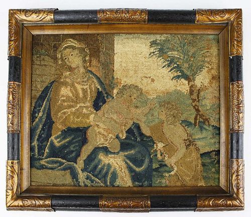 17Th Or 18Th C Needlework Picture Of Mary, Jesus, & John