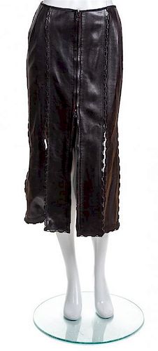 * An Alaia Black Leather Car Wash Skirt, Size 38.