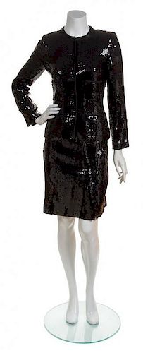 * A Chanel Black Sequined Suit, Both Size 36.