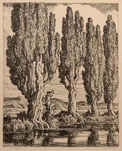 Birger Sandzen 'Utah Poplars' Pencil-Signed Lithograph