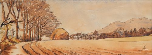 Thomas Hart Benton Original Ink & Watercolor Landscape