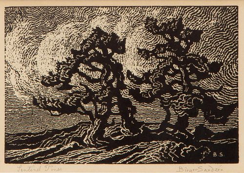 Birger Sandzen 'Sentinel Pines' Pencil-Signed Woodcut