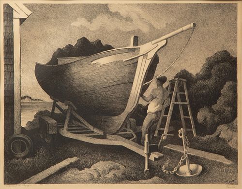Thomas Hart Benton 'Repairing the Sloop' Signed Lithograph