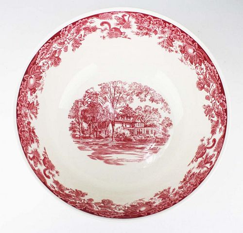 Wedgwood 20Th C. Porcelain Punch Bowl With Red Transfer