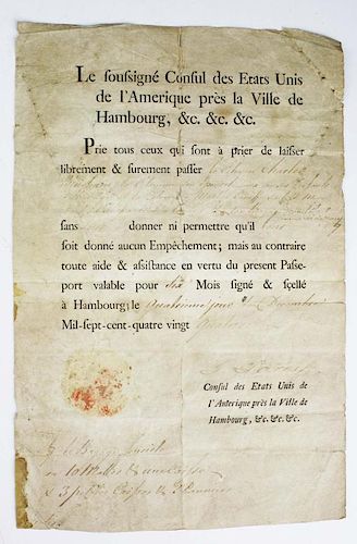 Dec 4, 1794 Us Consul Passport For Charles Bingham