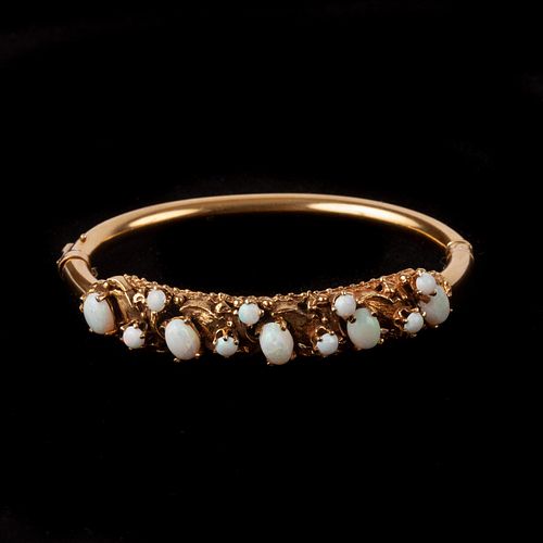 14k White Opal Hinged Bracelet
