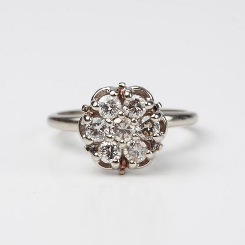 10k Diamond Cocktail Ring With Flower Motif, .81ctw