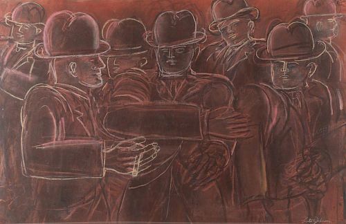 LESTER FREDERICK JOHNSON (American, 1919-2010), Men in Bowler Hats