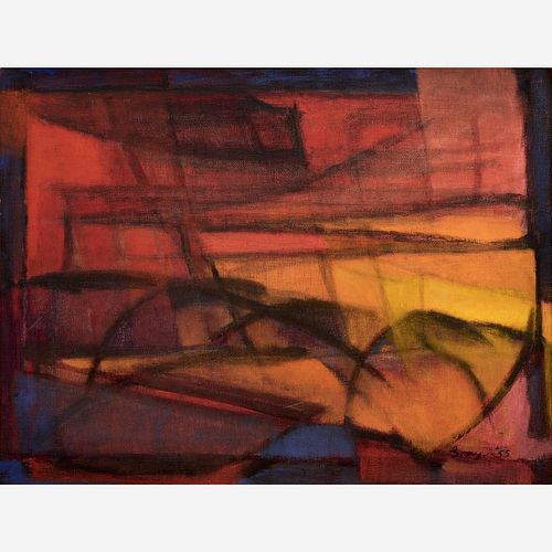 CLEVE GRAY "Red Sunset" (1955 Oil on Canvas)