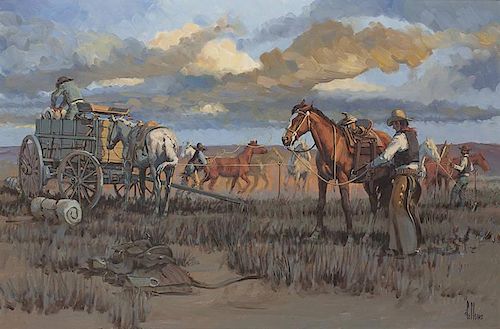 Fred Fellows b. 1934 CAA | Changing Horses for the Evening Shift, After the Day's Drive