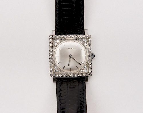 LONGINES 14K White Gold and Diamond Wristwatch