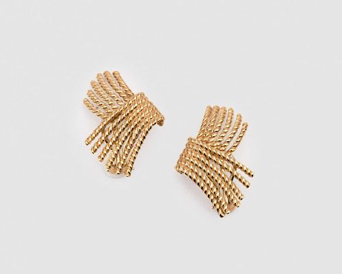 SCHLUMBERGER, TIFFANY & CO. 18K Yellow Gold "V-Rope" Earclips