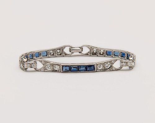 Platinum, Diamond, and Sapphire Bracelet