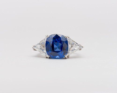 18K White Gold, Sapphire, and Diamond Ring