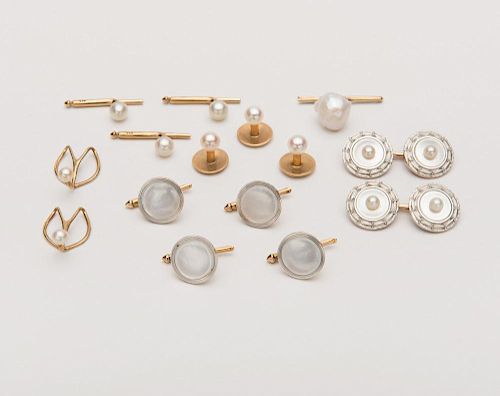 Collection of 14K Yellow Gold, Pearl, and Mother of Pearl Gentleman's Jewelry