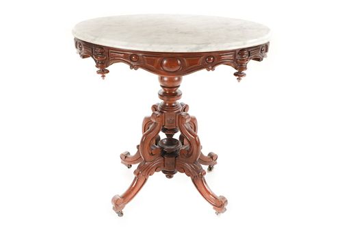 1870-1890s Rococo Carved Wood & Marble Top Table