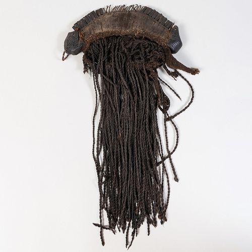 West African Carved Wood, Hair and String Power Bundle Boli, Possibly Bamana